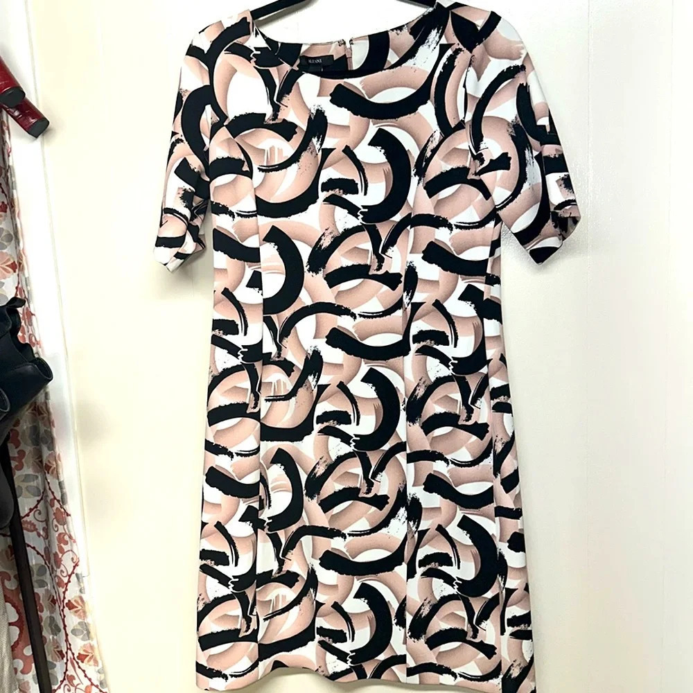 Alfani Houndstooth Sheath Dress Interlock Swirl Black-Pink